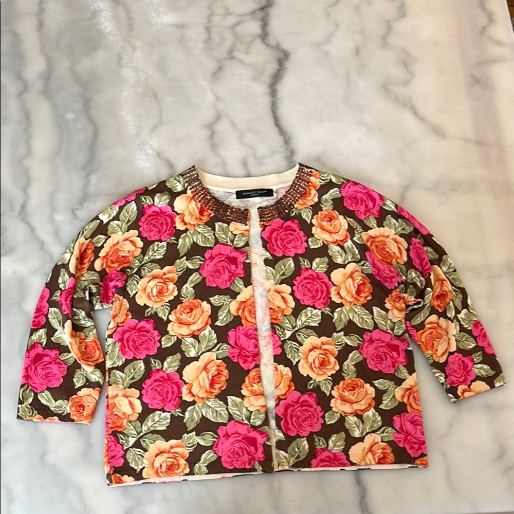 🎈August Silk Floral Sequined Jeweled Collar Cardigan🎁Fill $20 Box Sale 📦